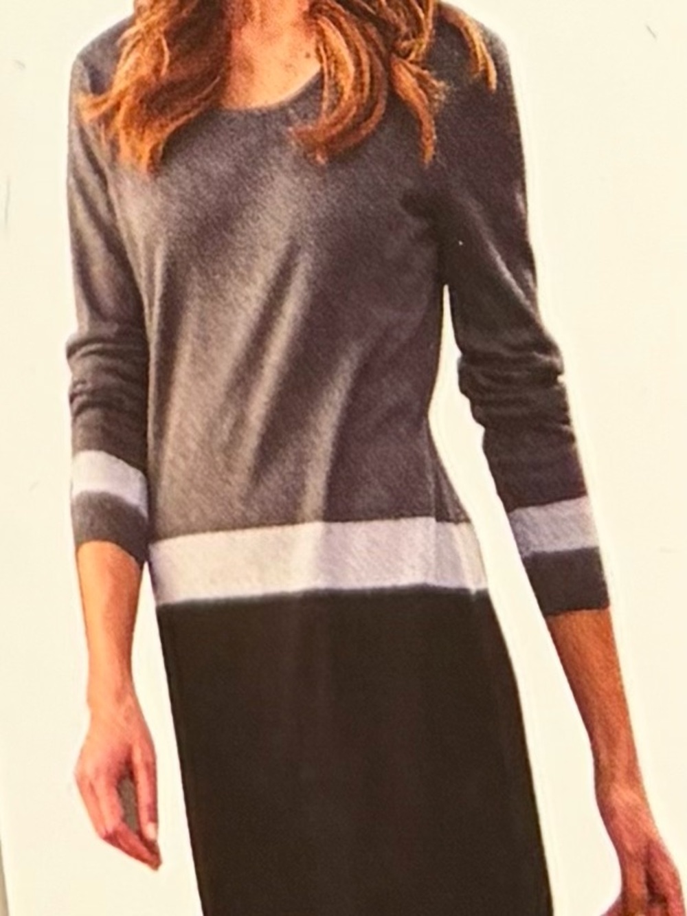 New Charlie Paige Gray, White & Black Colorblock Crewneck Sweater Dress